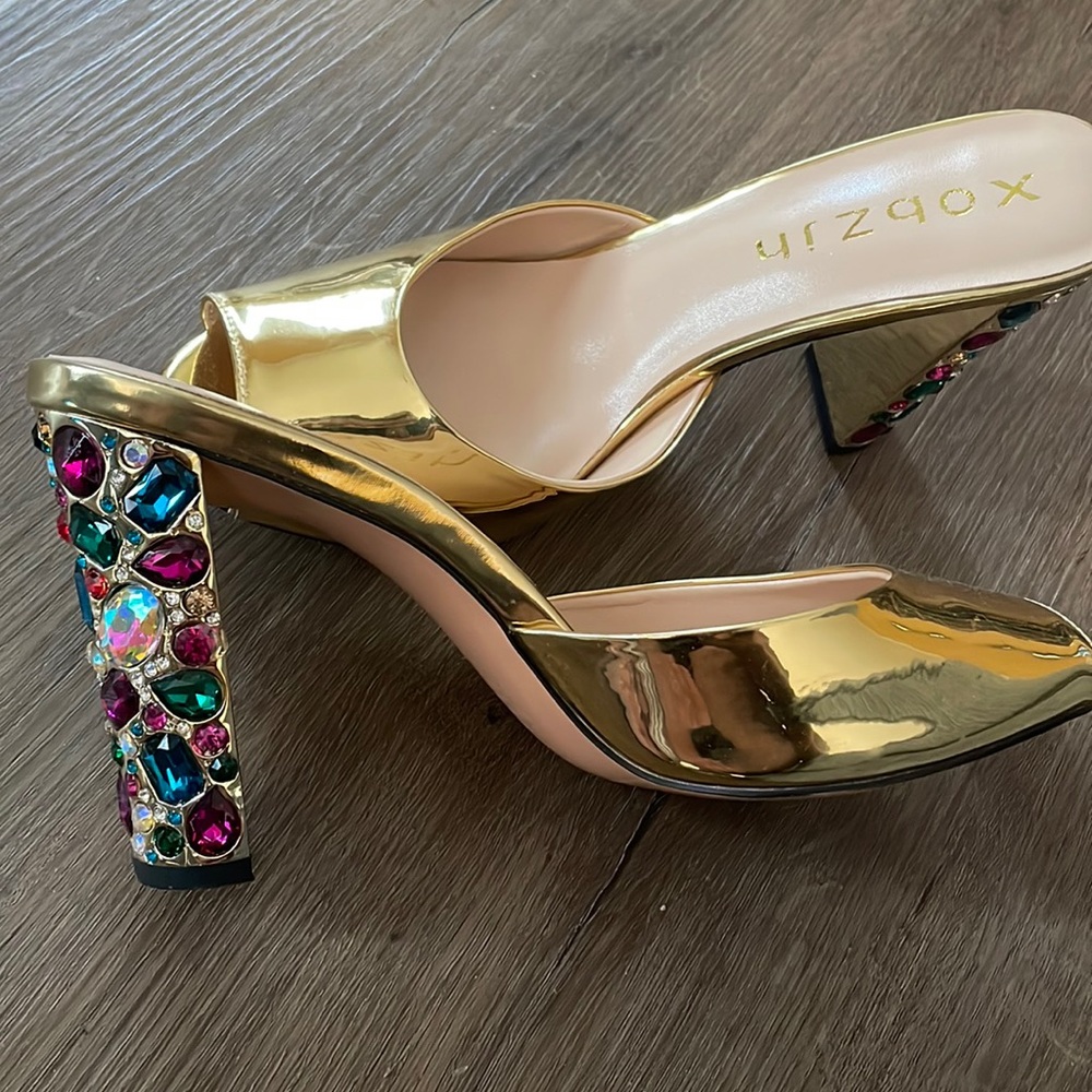 Bejeweled open toe rhinestone heels